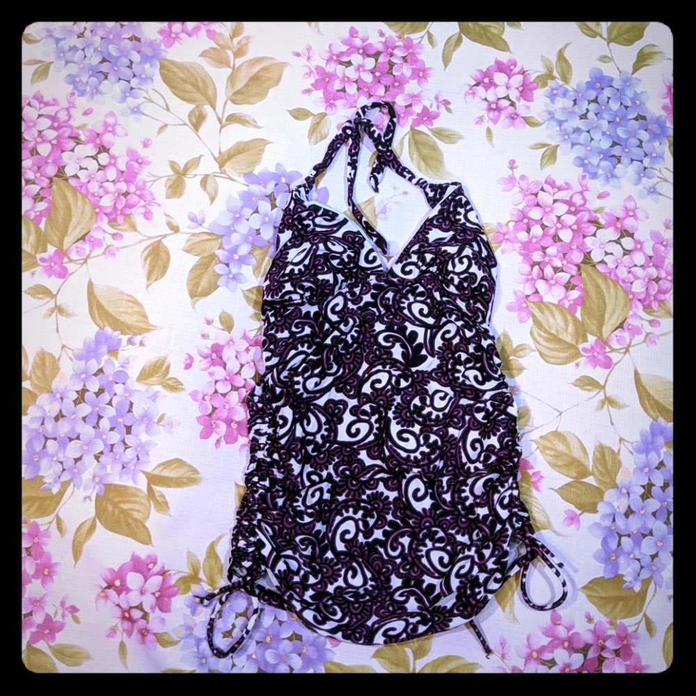 Elle tankini Paisley swimsuit top purple 10 M